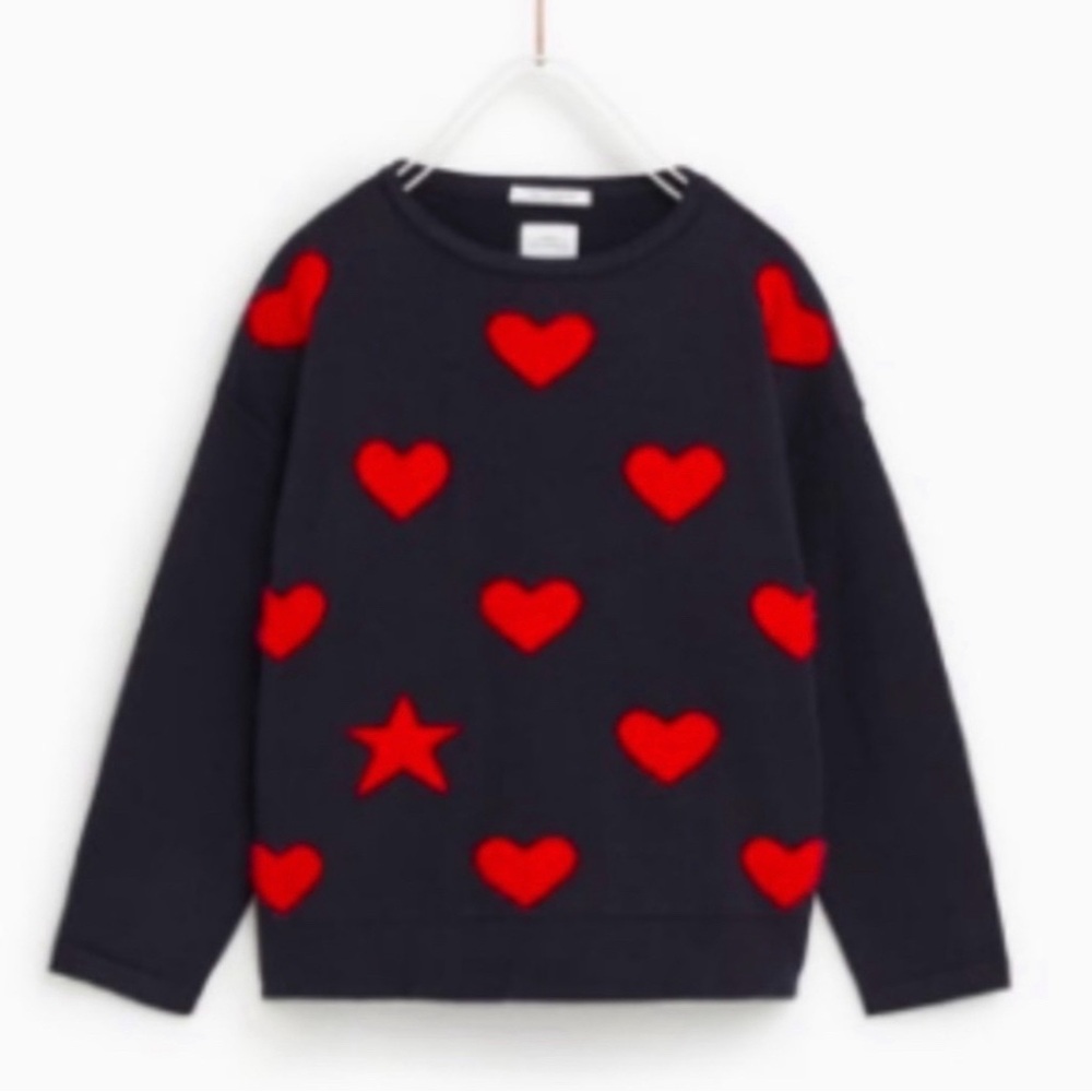 Zara heart star knit sweater black red 10yrs